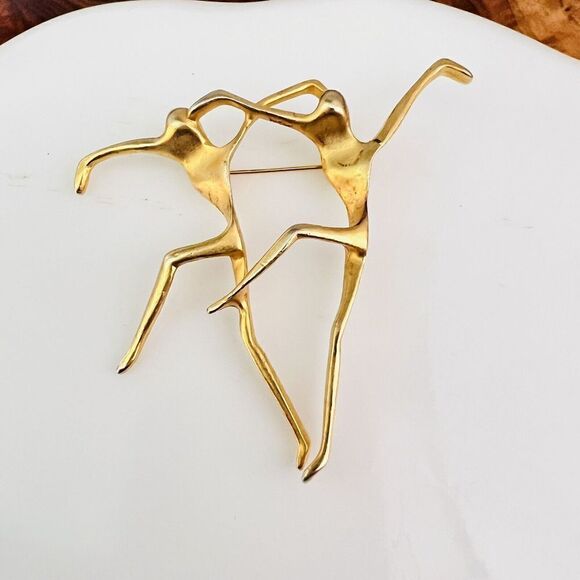 Vintage AJC Ballet Dancer Brooch Brushed Gold Tone Pin Modern MCM Lyrical 4370 - Picture 4 of 10
